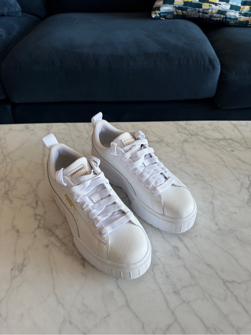 Puma White Platform Sneakers with Gold Accents - Kids